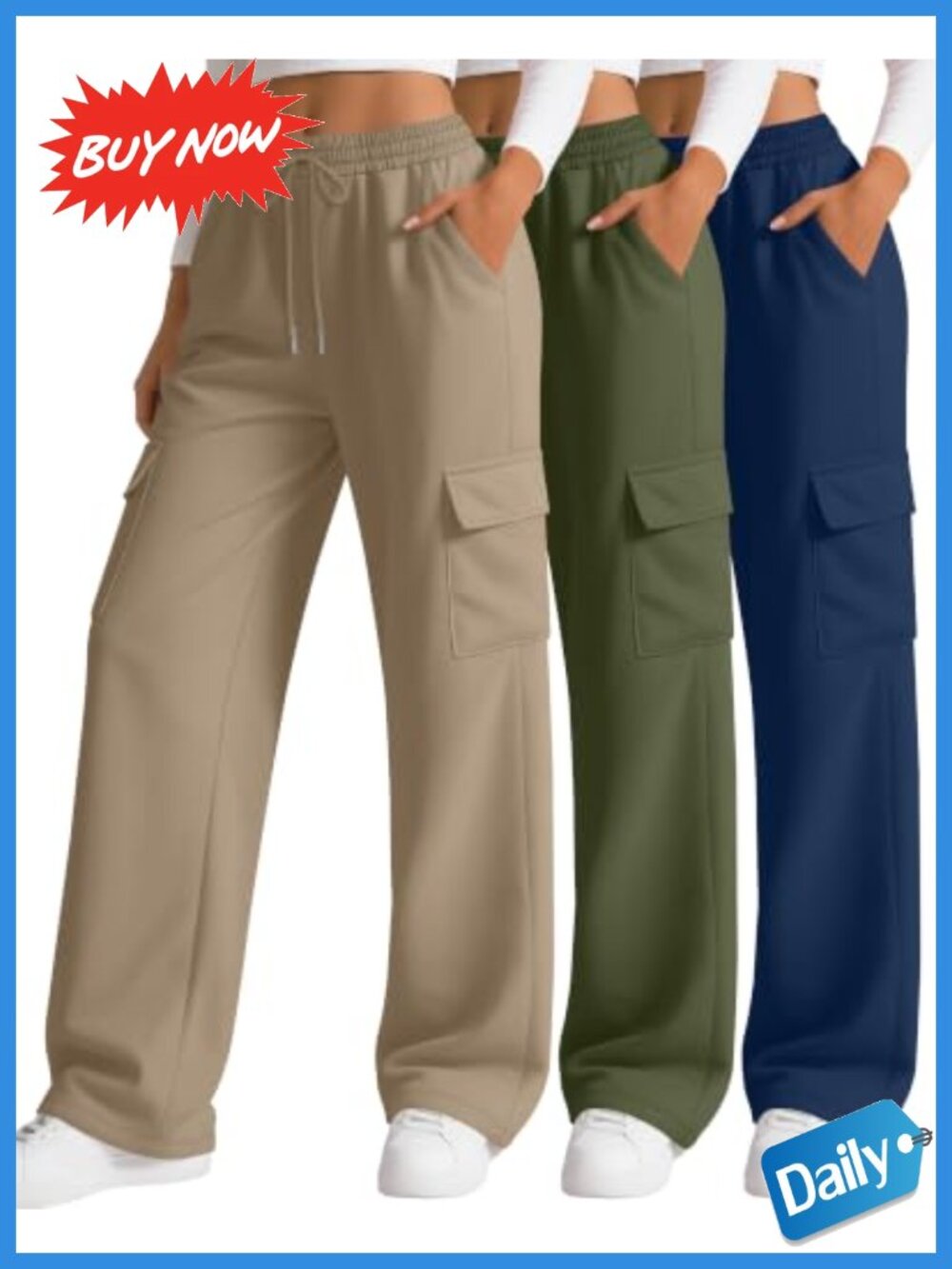 Wide Leg Cargo Sweatpants Baggy Joggers 3 Pack Polyester Cotton